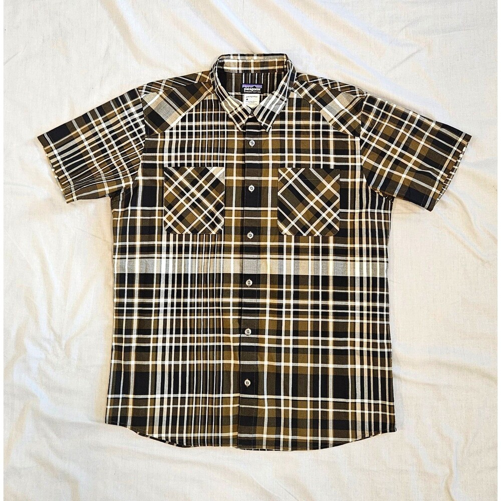 Patagonia Organic Cotton Plaid Short Sleeve Button Up Shirt Mens Large NWOT